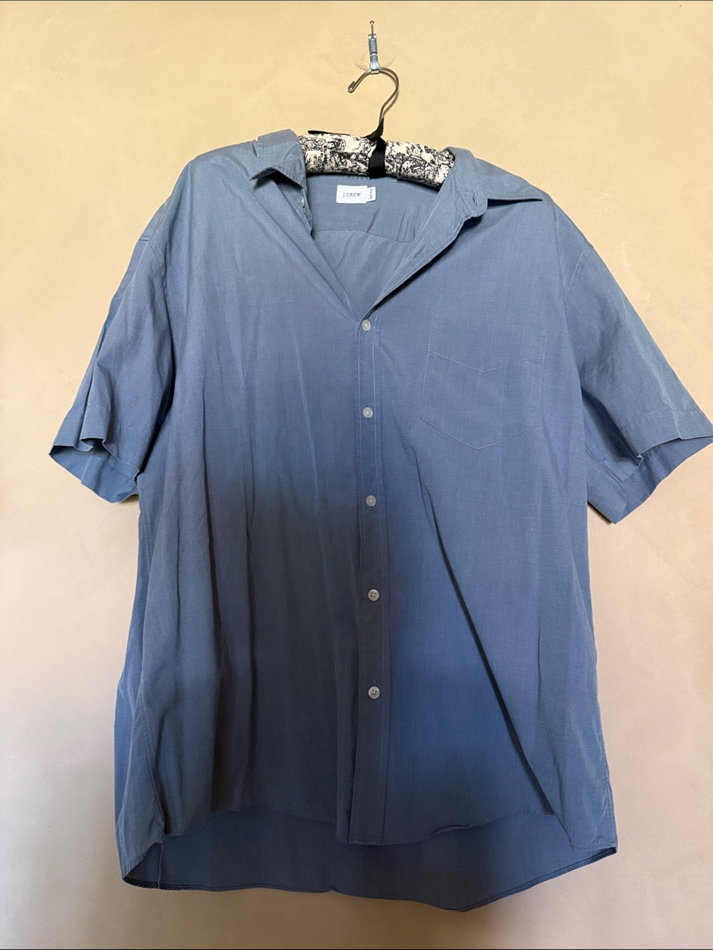 J CREW  Mens Large Button Up 100%Cotton Short Sleeve  Slate  Blue Shirt size X